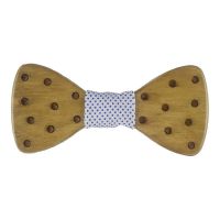 Kids' Wooden Bow - Tie White With Light Blue Spots