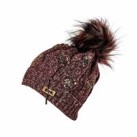 Winter  Beanie  With Embossed Pattern And Pom Pon Fonem Bordeaux