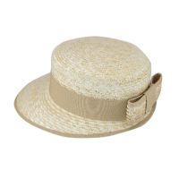 Summer Straw Hat With Gro Wide Beige Ribbon And Bow