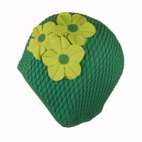 Women's Swimming Cap With Flower Bouquet Green