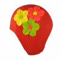 Women's Swimming Cap With Flower Bouquet Red