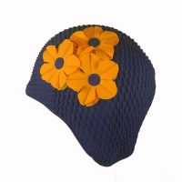 Women's Swimming Cap With Flower Bouquet Blue