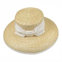 Women's Summer Straw Hat With Ecru Grosgrain Ribbon And Bow