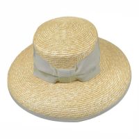 Women's Summer Straw Hat With Beige Grosgrain Ribbon And Bow