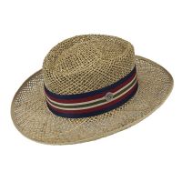 Summer Sraw Traveler Hat With Wide Striped Ribbon