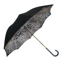 Women's Long Manual Satin Umbrella Black / Animal Print