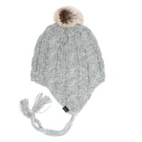 Women's Winter Earflap With Pom - Pon Chaos Taboo Light Heather Grey