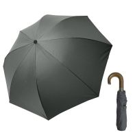Automaric Folding Umbrella With Wooden Crook Handle Guy Laroche Grey