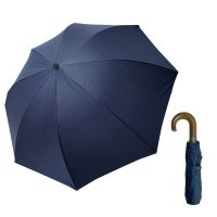 Automaric Folding Umbrella With Wooden Crook Handle Guy Laroche Blue
