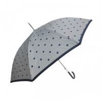 Women's Long Automatic Windproof Umbrella Blue Drop Dots Grey