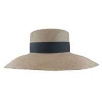 Women's Straw Panama Hat With Big Brim And Grosgrain Ribbon With Bow Beige