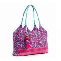 Women's Cotton Beach Bag Floral Turquoise
