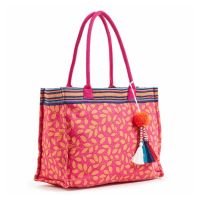 Women's Cotton Beach Bag Floral Fuchsia