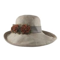 Summer Hand Made Linen Hat With Wide Khaki Ribbon And Flowers