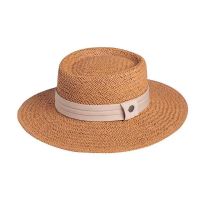 Summer Sraw Traveler Hat With Wide Beige Ribbon Camel