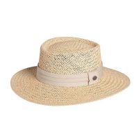 Summer Sraw Traveler Hat With Wide Beige Ribbon Beige