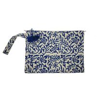 Women's Cotton Toiletry Bag Ecru / Royal Blue