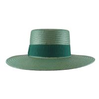 Summer Sraw Traveler Hat With Wide Grosgrain Ribbon Green