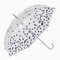 Ομπρέλα μεγάλη αυτόματη  αντιανεμική διάφανη πουά  μαύρη Gotta Automatic Stick Transparent Umbrella Dots Black