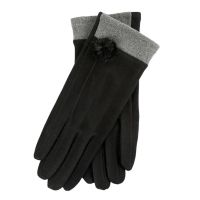 Γάντια γυναικεία μαύρα υφασμάτινα με γούνινο πομ - πον
