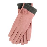 Γάντια γυναικεία ροζ υφασμάτινα με γούνινο πομ - πον