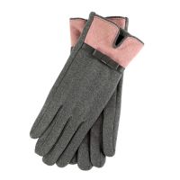 Γάντια γυναικεία  υφασμάτινα δίχρωμα γκρι - ροζ με φιογκάκι