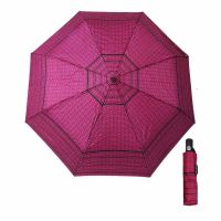 Automatic Open - Close Folding Umbrella Pierre Cardin Logo With Stripes Fuchsia