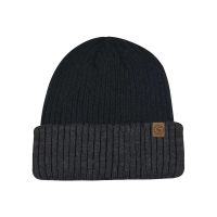 Winter Unisex Double Knitted Beanie Two Tone Black - Grey