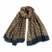 Women's Winter Stole With Zic - Zac Motif Blue / Mustard