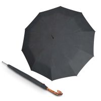 Ομπρέλα μεγάλη αυτόματη μαύρη καρώ με ξύλινη λαβή Knirps A.771 Stick Long AC Challenge Black