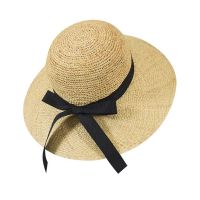 Women's Summer Natural Straw Hat With Black Ribbon And Bow