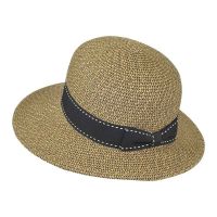 Women's Summer Natural Straw Hat With Black Grosgrain Ribbon And Bow