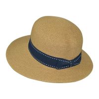 Women's Summer Natural Straw Hat With Blue Grosgrain Ribbon And Bow
