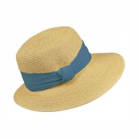 Women's Summer Straw Hat With Anisometric Brim With Sea Blue Ribbon