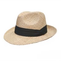 Summer Straw Fedora Hat With Wide Black Ribbon