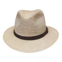 Straw Panama Hat With Brown Leather Strap
