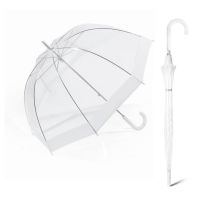 Long Manual Windproof Transparent Umbrella Happy Rain Domeshape White