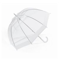 Long Manual Windproof Transparent Umbrella Happy Rain Domeshape White