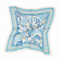 Women's Square Floral Printed Scarf Ecru / Light Blue