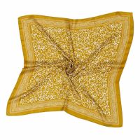 Women's Square Floral Printed Scarf Ecru / Mustard