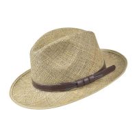 Summer Trilby Fedora Straw Hat With Brown Strap