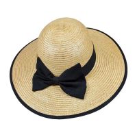 Women's Summer Straw Hat With Black Ribbon And Bow