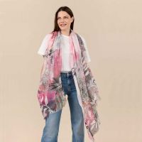 Φουλάρι μεγάλο στενόμακρο γκρι - ροζ εμπριμέ φλοράλ Bella Ballou Love & Care