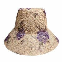 Women's Summer Raffia Straw Hat Floral Printed Lilac
