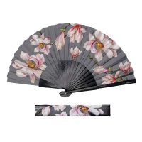 Βεντάλια ξύλινη γκρι με φλοράλ μοτίβο Cedon Magnolia