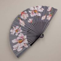 Βεντάλια ξύλινη γκρι με φλοράλ μοτίβο Cedon Magnolia