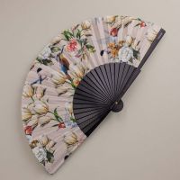 Βεντάλια ξύλινη μπεζ  φλοράλ  Cedon Alcyone