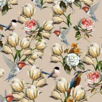 Βεντάλια ξύλινη μπεζ  φλοράλ  Cedon Alcyone