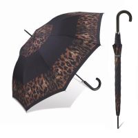 Ομπρέλα  μεγάλη αυτόματη γυναικεία animal print μαύρη Happy Rain Essentials