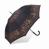 Ομπρέλα  μεγάλη αυτόματη γυναικεία animal print μαύρη Happy Rain Essentials